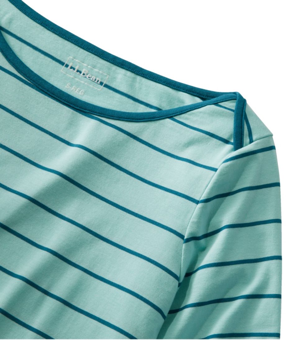 Women's Soft Stretch Supima-Blend Tee, Three-Quarter-Sleeve Boatneck Stripe L.L.Bean New