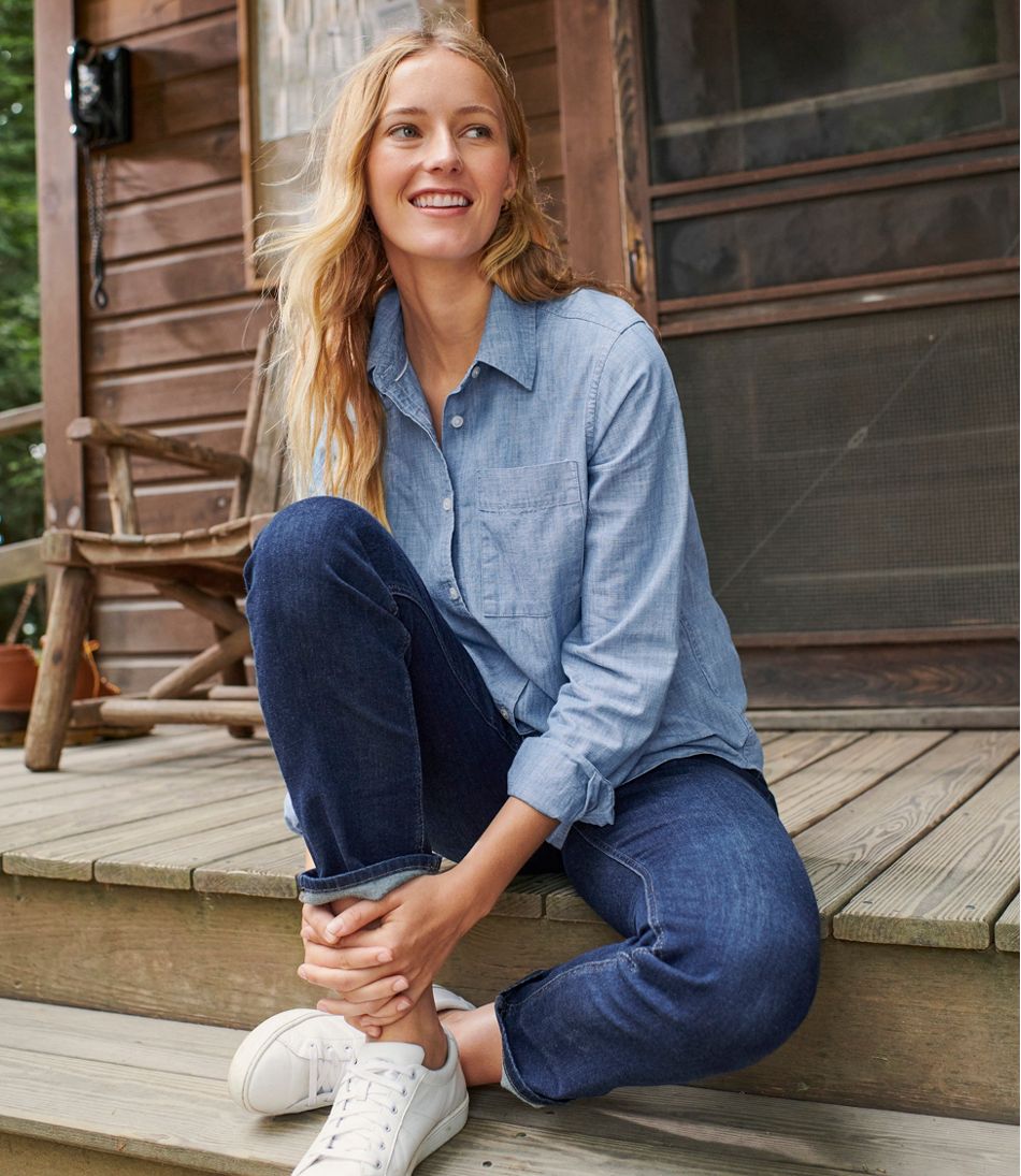 Women's Essential Cotton Shirt, Chambray Long Sleeve L.L.Bean New