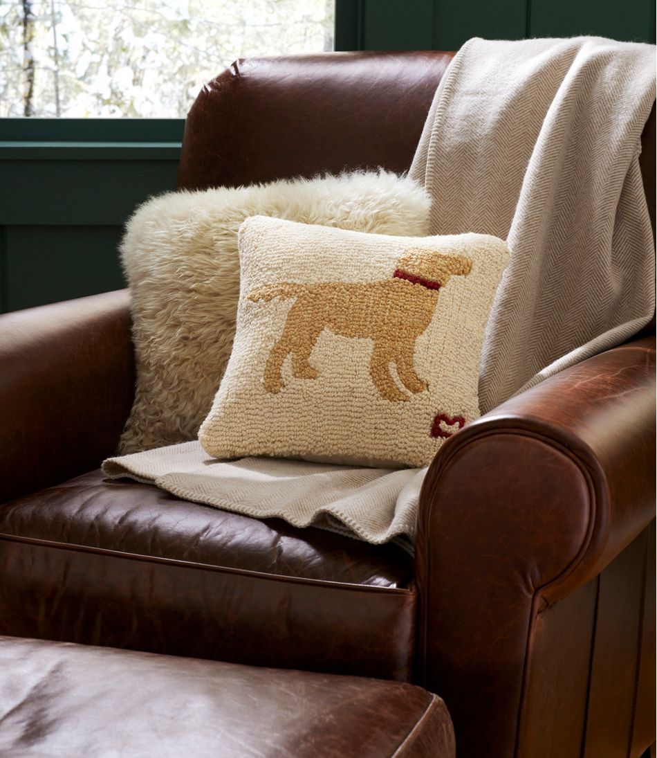 Wool Hooked Throw Pillow, Yellow Dog, 14" x 14" L.L.Bean Essential