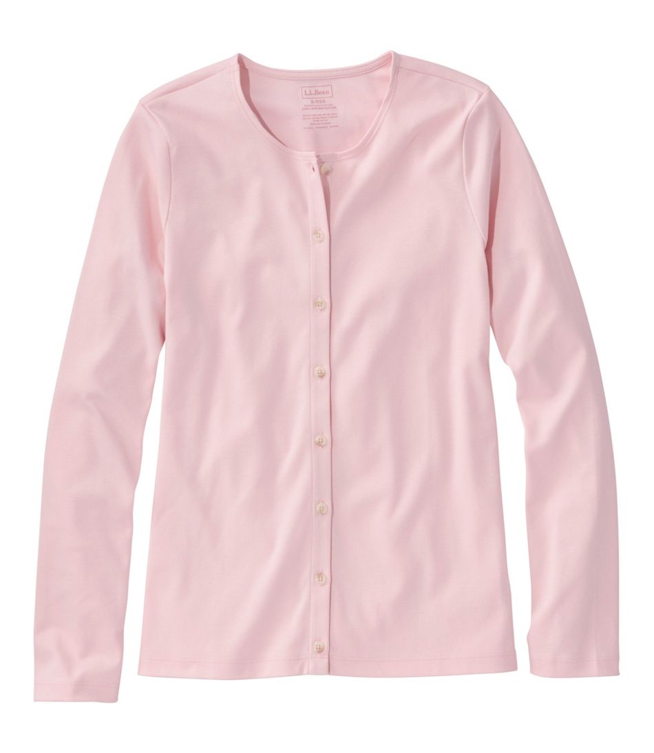 Women's Pima Cotton Tee, Long-Sleeve Crewneck Cardigan L.L.Bean Classic