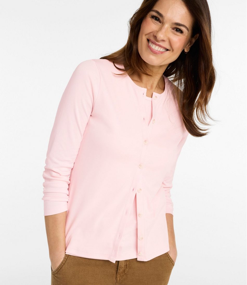 Women's Pima Cotton Tee, Long-Sleeve Crewneck Cardigan L.L.Bean Classic