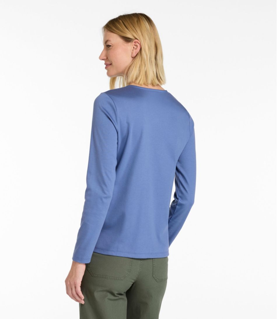 Women's Pima Cotton Tee, Long-Sleeve Crewneck Cardigan L.L.Bean Classic