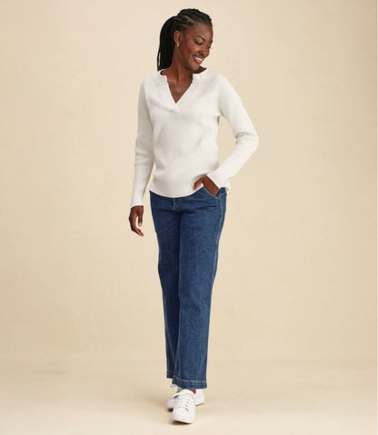 Women's Sunwashed Waffle Sweater, Splitneck L.L.Bean Value