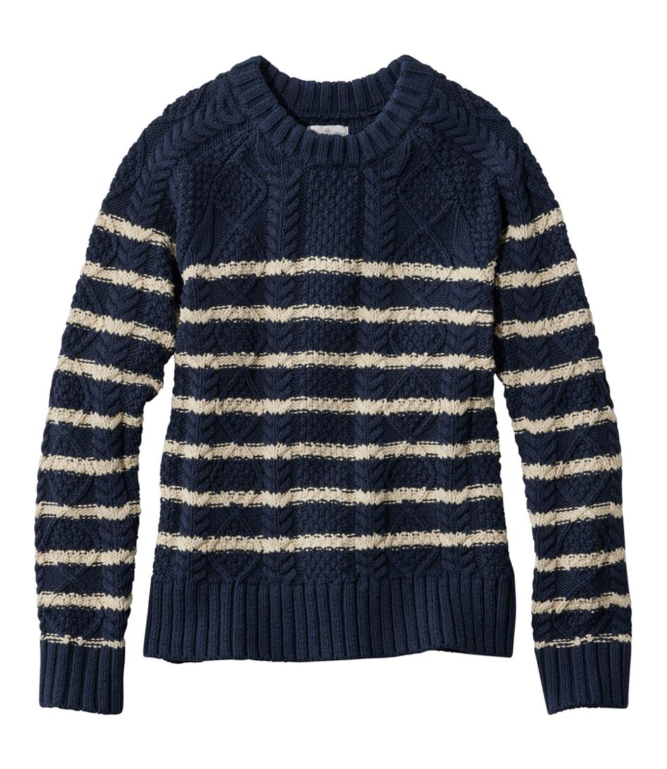 Women's Signature Cotton Fisherman Sweater, Crewneck Stripe L.L.Bean Premium