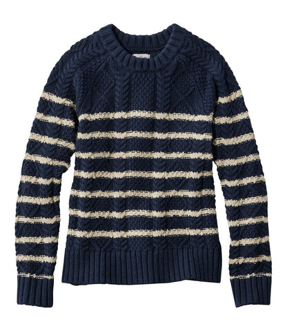 Women's Signature Cotton Fisherman Sweater, Crewneck Stripe L.L.Bean Premium