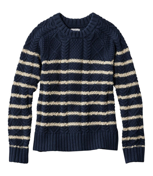 Women's Signature Cotton Fisherman Sweater, Crewneck Stripe L.L.Bean Premium