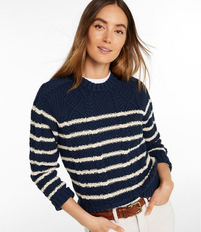 Women's Signature Cotton Fisherman Sweater, Crewneck Stripe L.L.Bean Premium