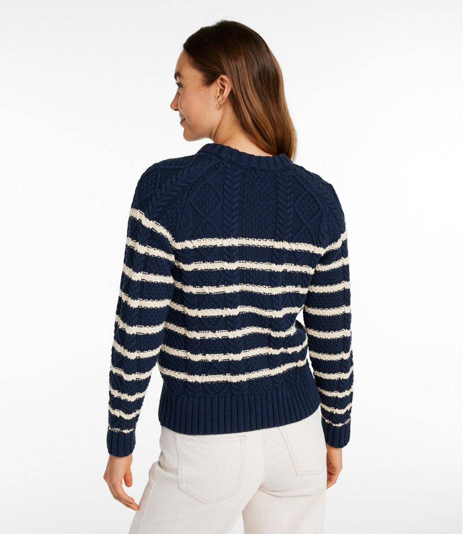 Women's Signature Cotton Fisherman Sweater, Crewneck Stripe L.L.Bean Premium