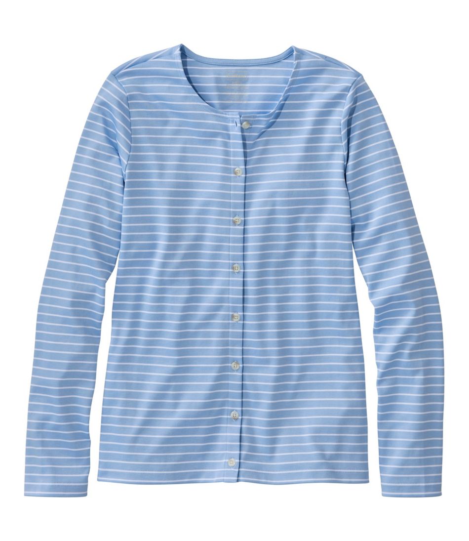 Women's Pima Cotton Tee, Long-Sleeve Crewneck Cardigan Stripe L.L.Bean Everyday