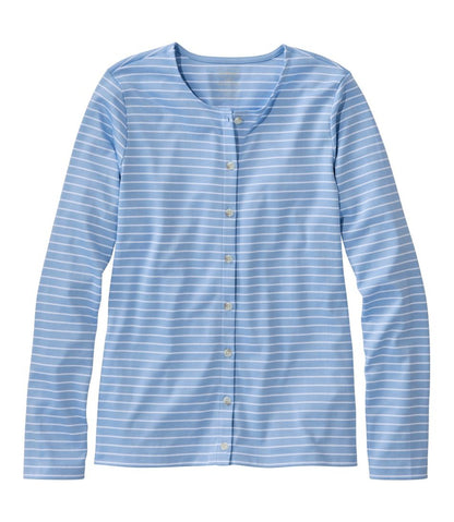Women's Pima Cotton Tee, Long-Sleeve Crewneck Cardigan Stripe L.L.Bean Everyday