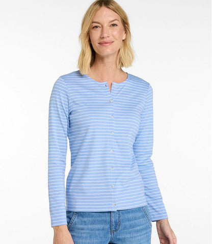 Women's Pima Cotton Tee, Long-Sleeve Crewneck Cardigan Stripe L.L.Bean Everyday