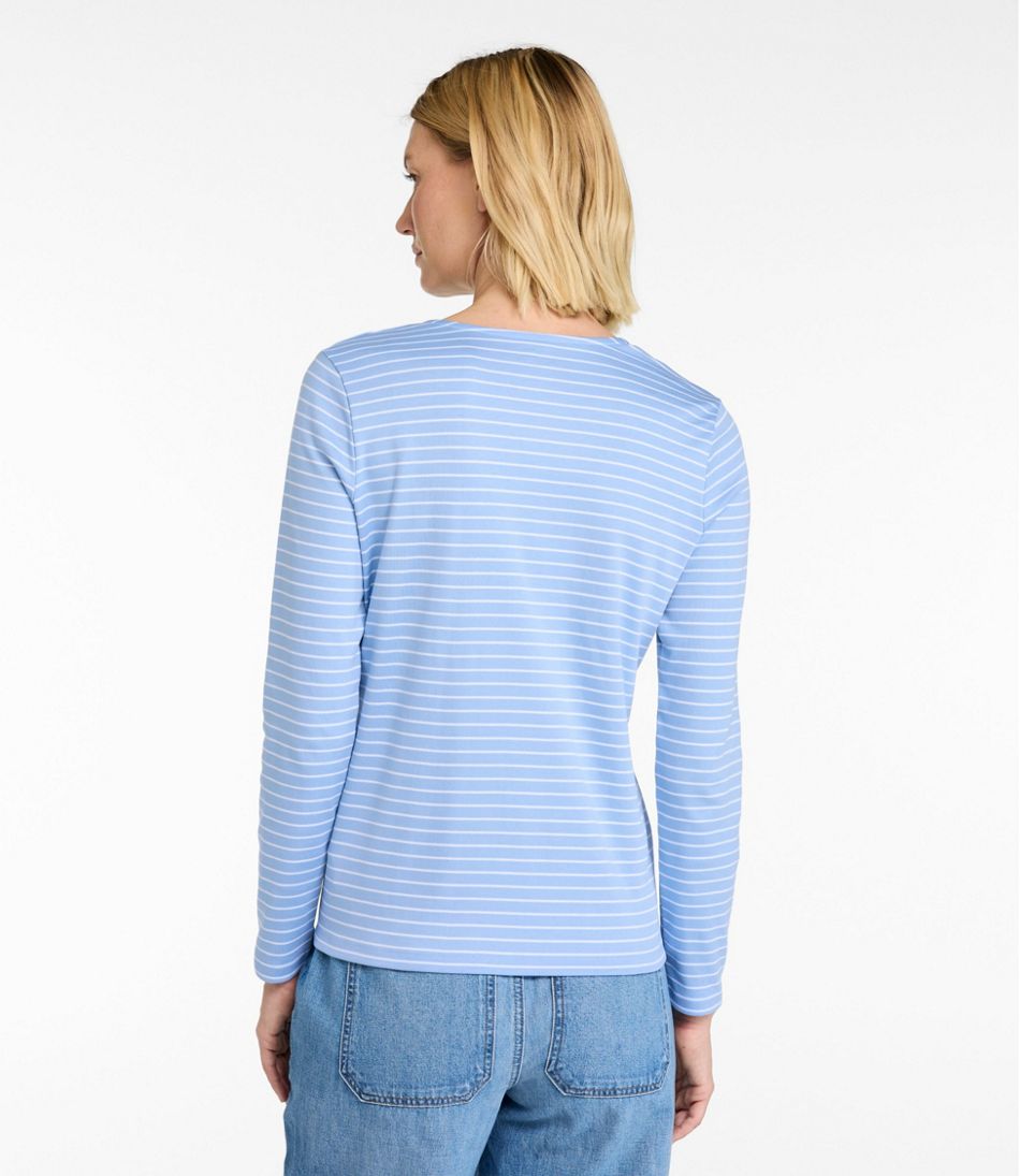 Women's Pima Cotton Tee, Long-Sleeve Crewneck Cardigan Stripe L.L.Bean Everyday