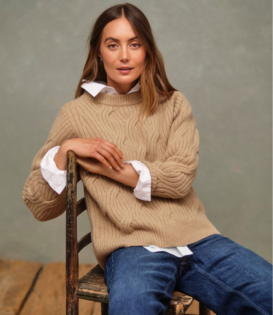 Women's Signature Premium Cashmere Cable Sweater, Crewneck L.L.Bean Classic