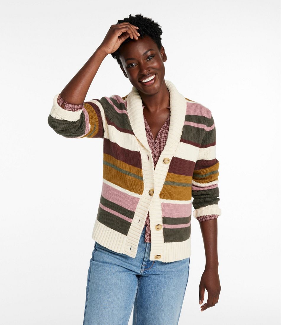 Women's Signature Original Cotton Sweater, Shawl Cardigan Stripe L.L.Bean Recommended