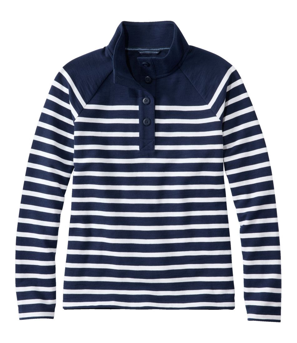 Women's Peaks Island Button Mockneck, Stripe L.L.Bean Everyday