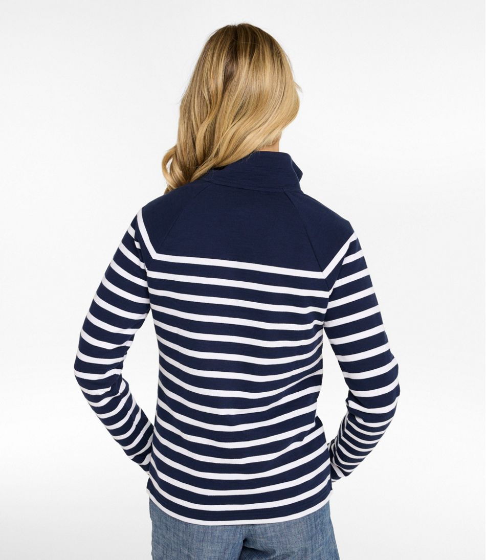 Women's Peaks Island Button Mockneck, Stripe L.L.Bean Everyday