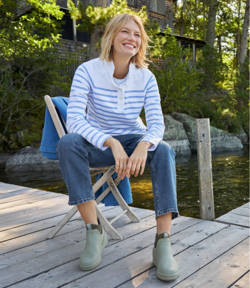 Women's Peaks Island Button Mockneck, Stripe L.L.Bean Everyday
