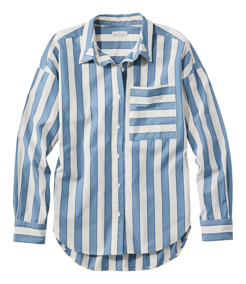 Women's Signature Premium Essential Poplin Shirt, Long-Sleeve Novelty Stripe L.L.Bean Classic