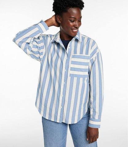 Women's Signature Premium Essential Poplin Shirt, Long-Sleeve Novelty Stripe L.L.Bean Classic