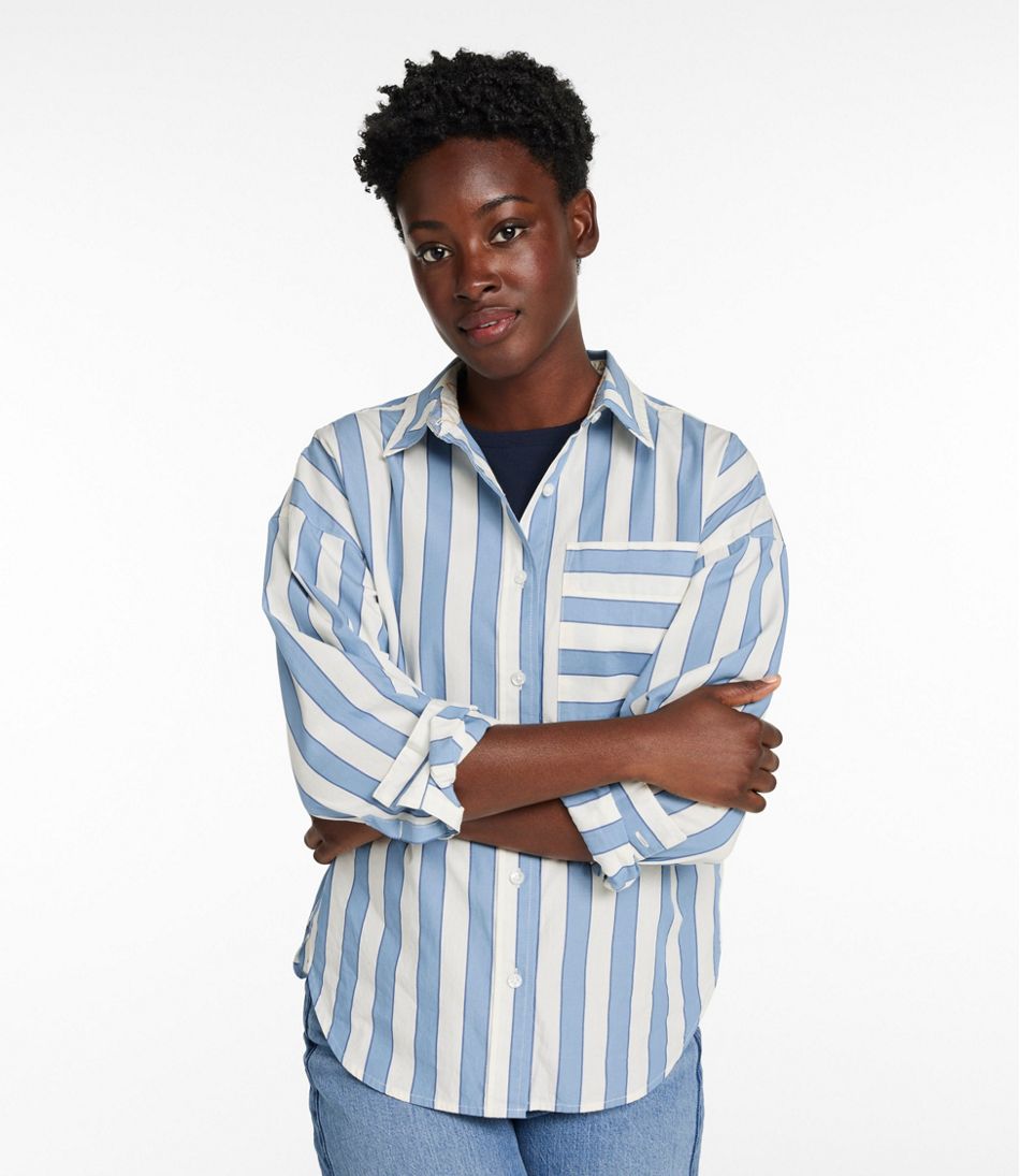 Women's Signature Premium Essential Poplin Shirt, Long-Sleeve Novelty Stripe L.L.Bean Classic