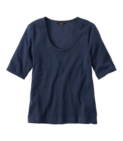 Women's Signature Premium Essential Pointelle Tee, Elbow-Sleeve Scoopneck L.L.Bean Value