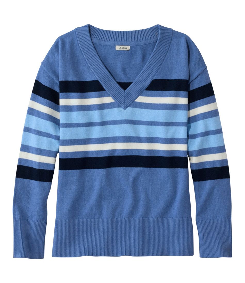 Women's Cotton/Cashmere Sweater, V-Neck Stripe L.L.Bean Everyday
