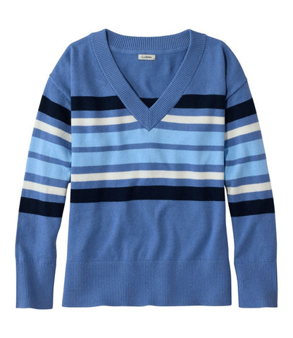 Women's Cotton/Cashmere Sweater, V-Neck Stripe L.L.Bean Everyday