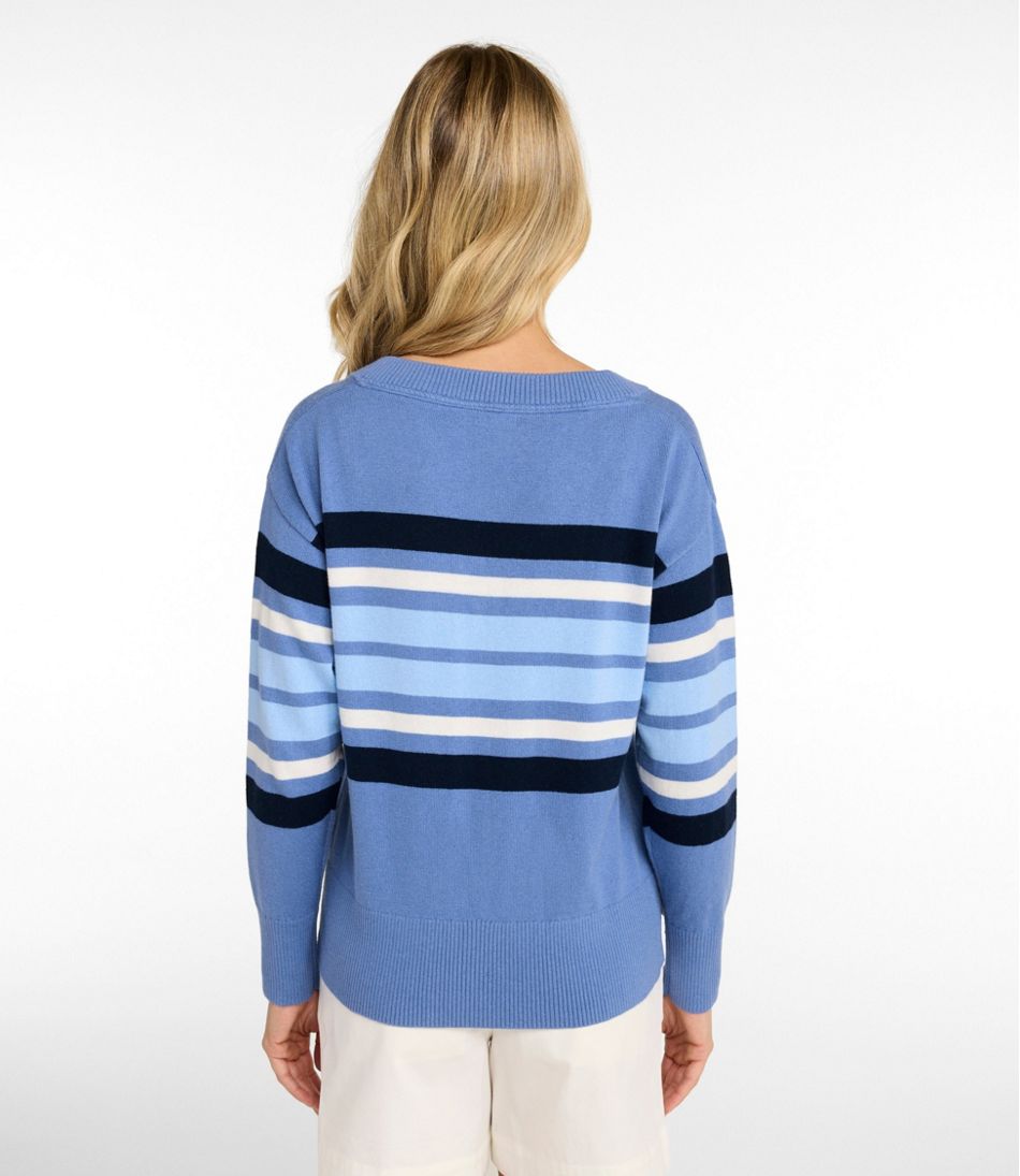Women's Cotton/Cashmere Sweater, V-Neck Stripe L.L.Bean Everyday