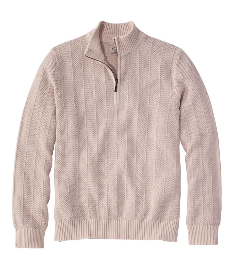 Men's Sunwashed Textured Cotton Sweater, Herringbone 1/4 Zip L.L.Bean Recommended