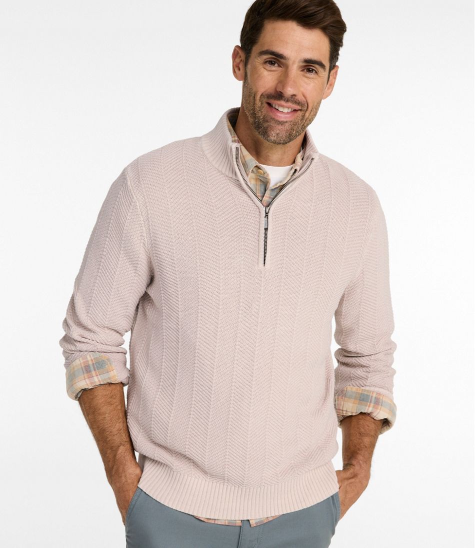 Men's Sunwashed Textured Cotton Sweater, Herringbone 1/4 Zip L.L.Bean Recommended