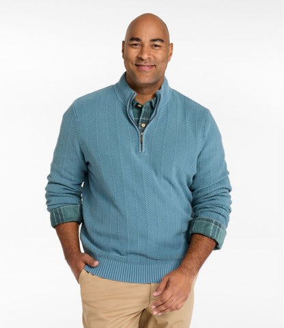Men's Sunwashed Textured Cotton Sweater, Herringbone 1/4 Zip L.L.Bean Recommended