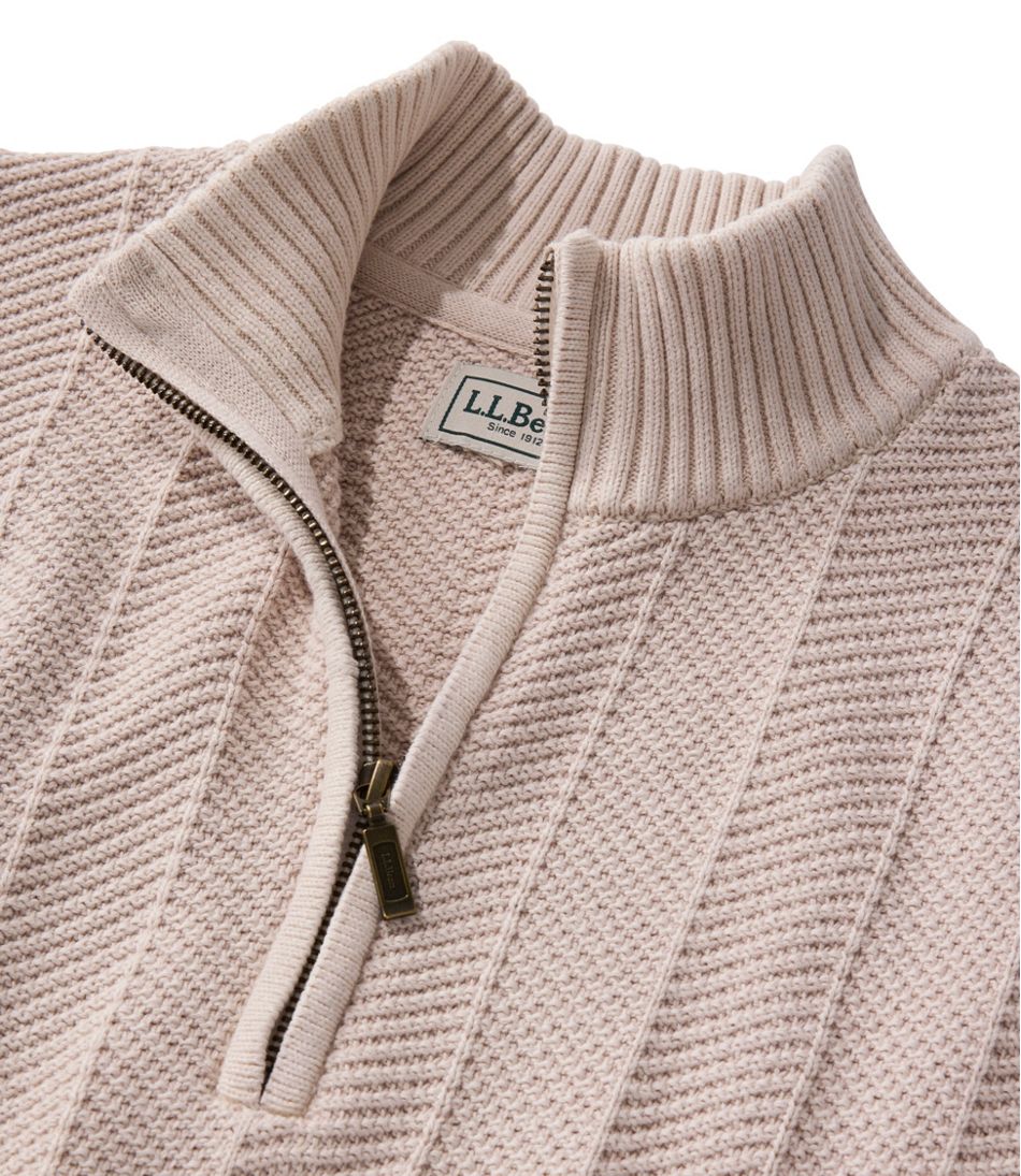 Men's Sunwashed Textured Cotton Sweater, Herringbone 1/4 Zip L.L.Bean Recommended
