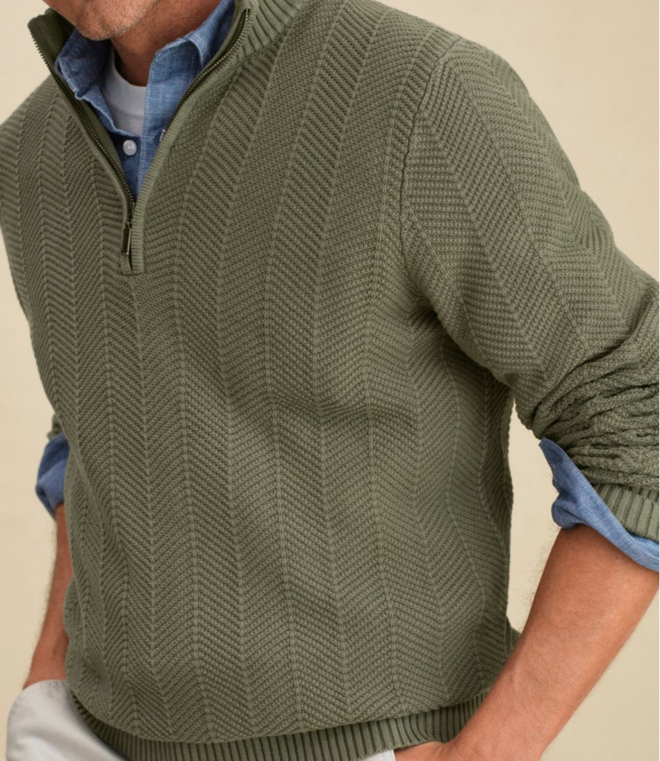 Men's Sunwashed Textured Cotton Sweater, Herringbone 1/4 Zip L.L.Bean Recommended