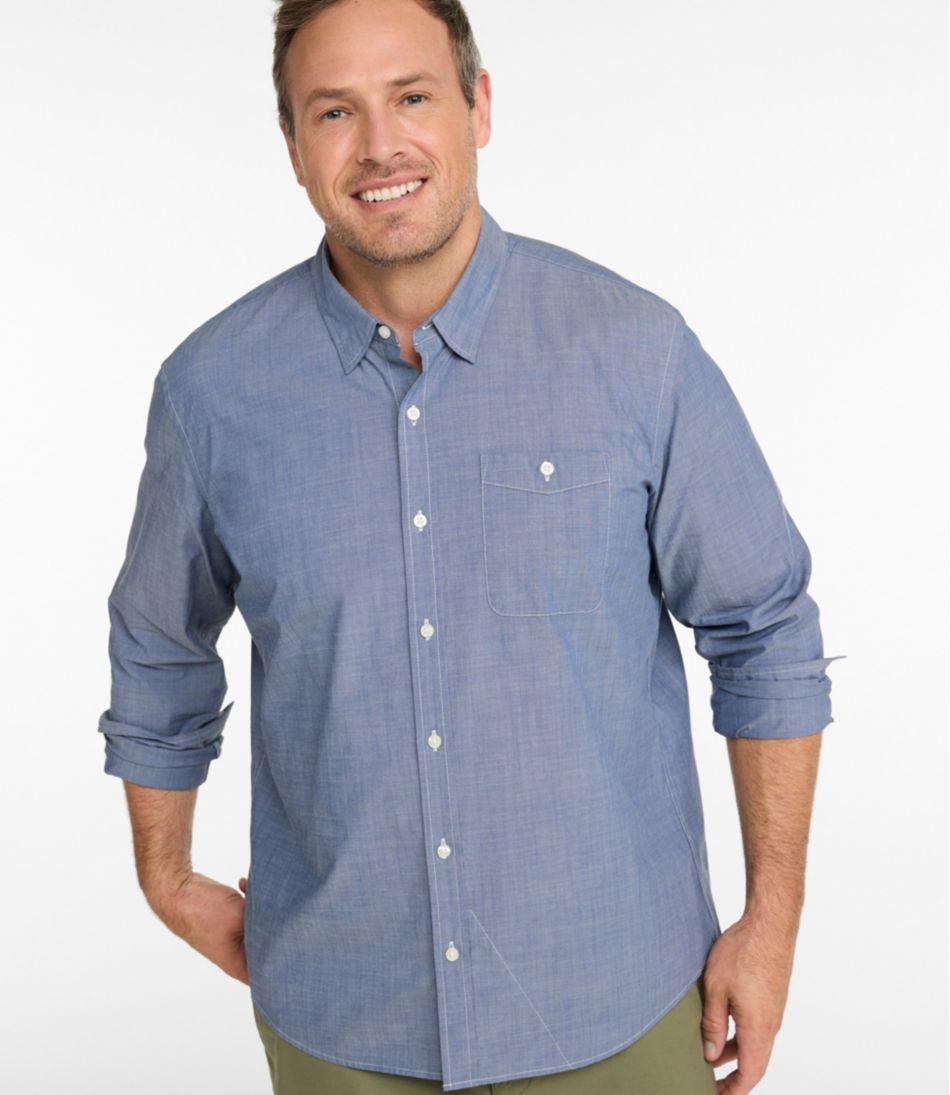 Men's Comfort Stretch Performance® Chambray Shirt, Long-Sleeve, Slightly Fitted Untucked Fit L.L.Bean Essential