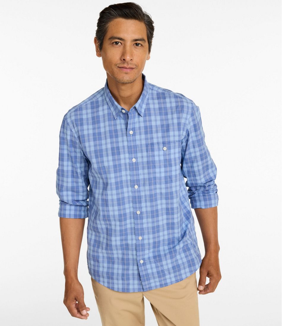 Men's Comfort Stretch Performance® Chambray Shirt, Long-Sleeve, Slightly Fitted Untucked Fit, Plaid L.L.Bean Premium