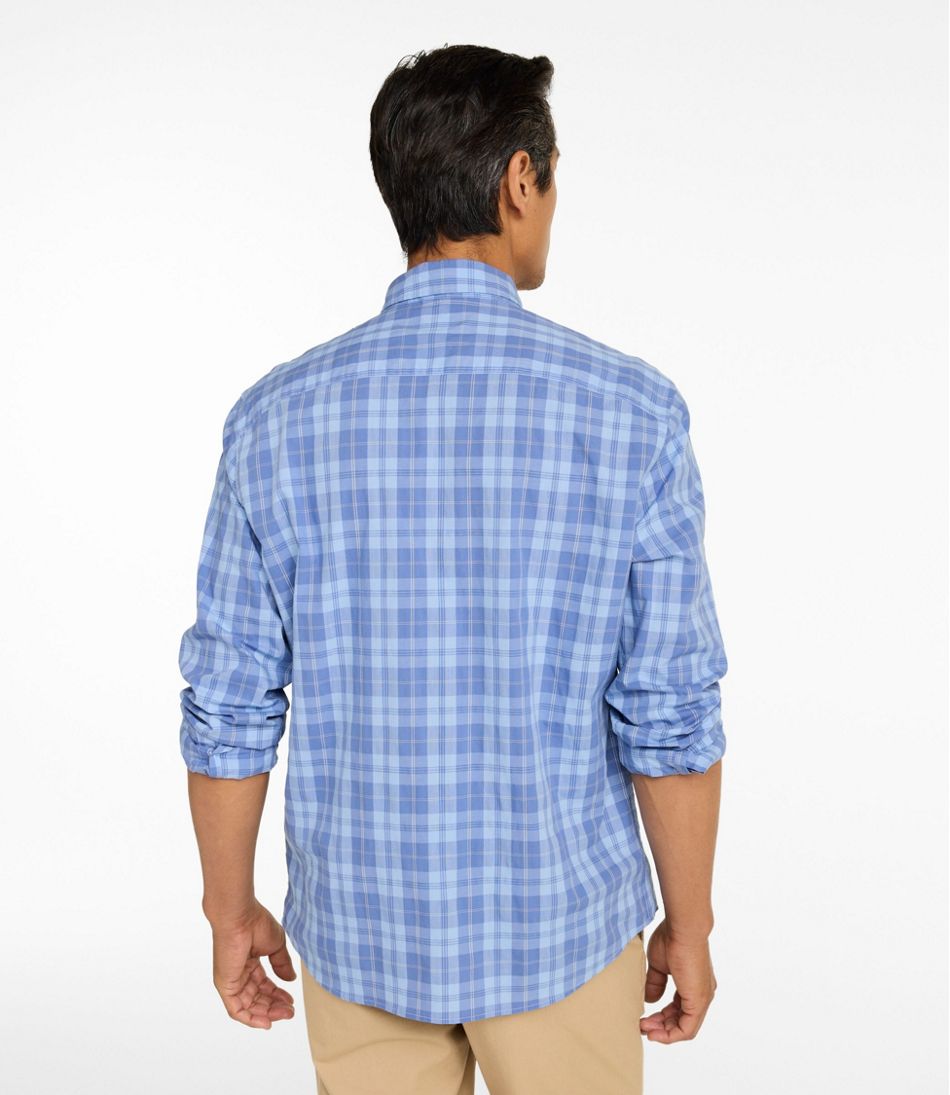 Men's Comfort Stretch Performance® Chambray Shirt, Long-Sleeve, Slightly Fitted Untucked Fit, Plaid L.L.Bean Premium