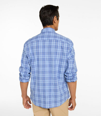 Men's Comfort Stretch Performance® Chambray Shirt, Long-Sleeve, Slightly Fitted Untucked Fit, Plaid L.L.Bean Premium