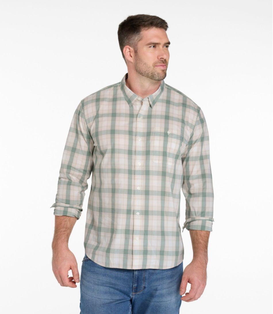 Men's Comfort Stretch Performance® Chambray Shirt, Long-Sleeve, Slightly Fitted Untucked Fit, Plaid L.L.Bean Premium