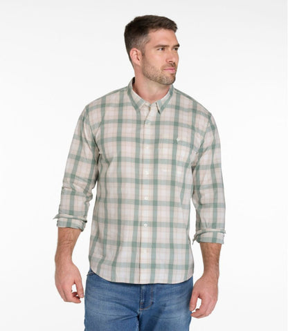 Men's Comfort Stretch Performance® Chambray Shirt, Long-Sleeve, Slightly Fitted Untucked Fit, Plaid L.L.Bean Premium