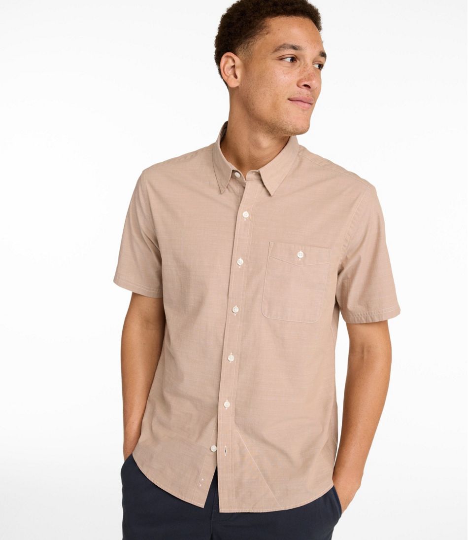 Men's Comfort Stretch Performance® Chambray Shirt, Short-Sleeve, Slightly Fitted Untucked Fit L.L.Bean Featured