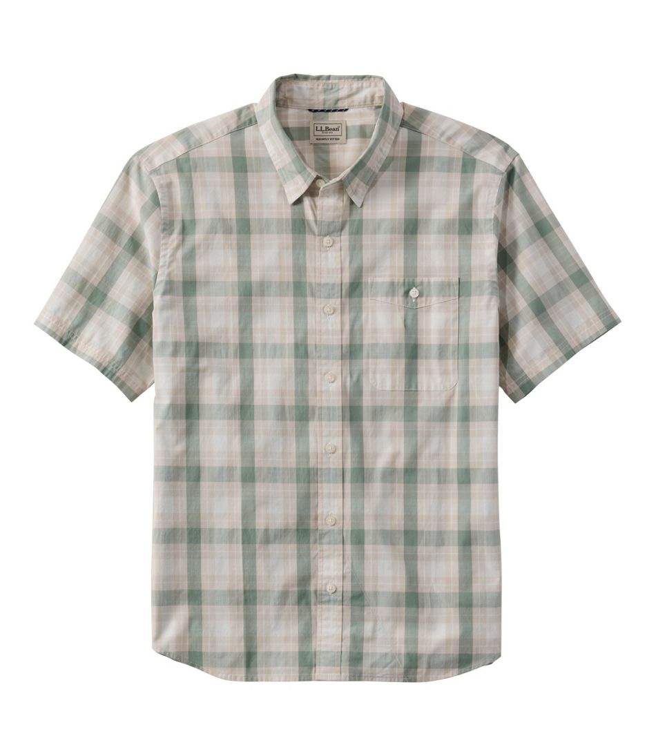 Men's Comfort Stretch Performance® Chambray Shirt, Short-Sleeve, Slightly Fitted Untucked Fit, Plaid L.L.Bean Best Seller