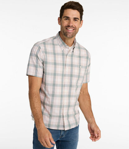 Men's Comfort Stretch Performance® Chambray Shirt, Short-Sleeve, Slightly Fitted Untucked Fit, Plaid L.L.Bean Best Seller