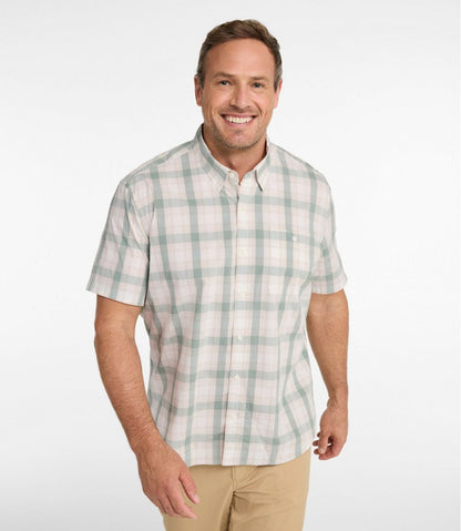 Men's Comfort Stretch Performance® Chambray Shirt, Short-Sleeve, Slightly Fitted Untucked Fit, Plaid L.L.Bean Best Seller