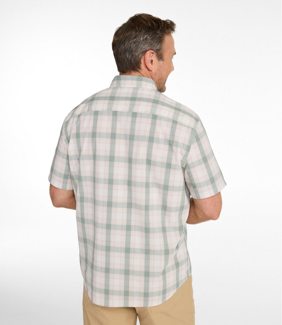 Men's Comfort Stretch Performance® Chambray Shirt, Short-Sleeve, Slightly Fitted Untucked Fit, Plaid L.L.Bean Best Seller