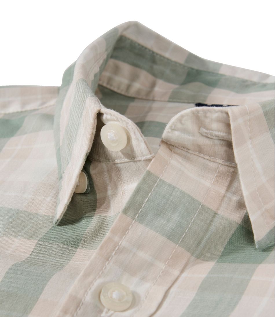 Men's Comfort Stretch Performance® Chambray Shirt, Short-Sleeve, Slightly Fitted Untucked Fit, Plaid L.L.Bean Best Seller