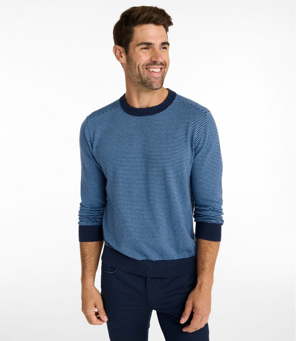 Men's All Seasons Cotton Blend Sweater, Crewneck, Stripe L.L.Bean Featured