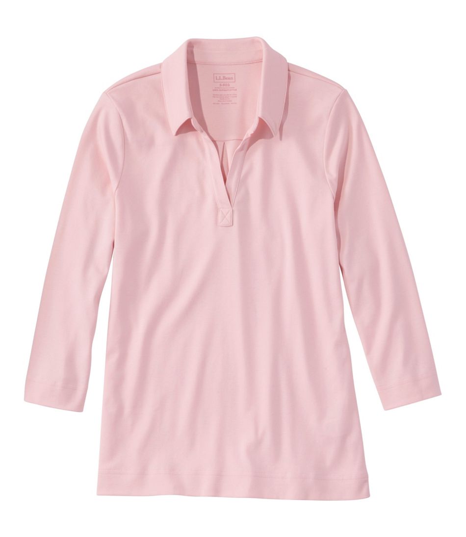 Women's Pima Cotton Tee, Three-Quarter-Sleeve Polo L.L.Bean New