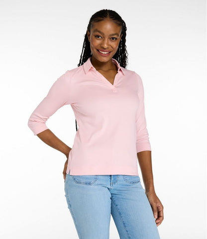 Women's Pima Cotton Tee, Three-Quarter-Sleeve Polo L.L.Bean New