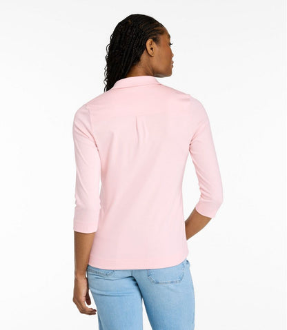Women's Pima Cotton Tee, Three-Quarter-Sleeve Polo L.L.Bean New