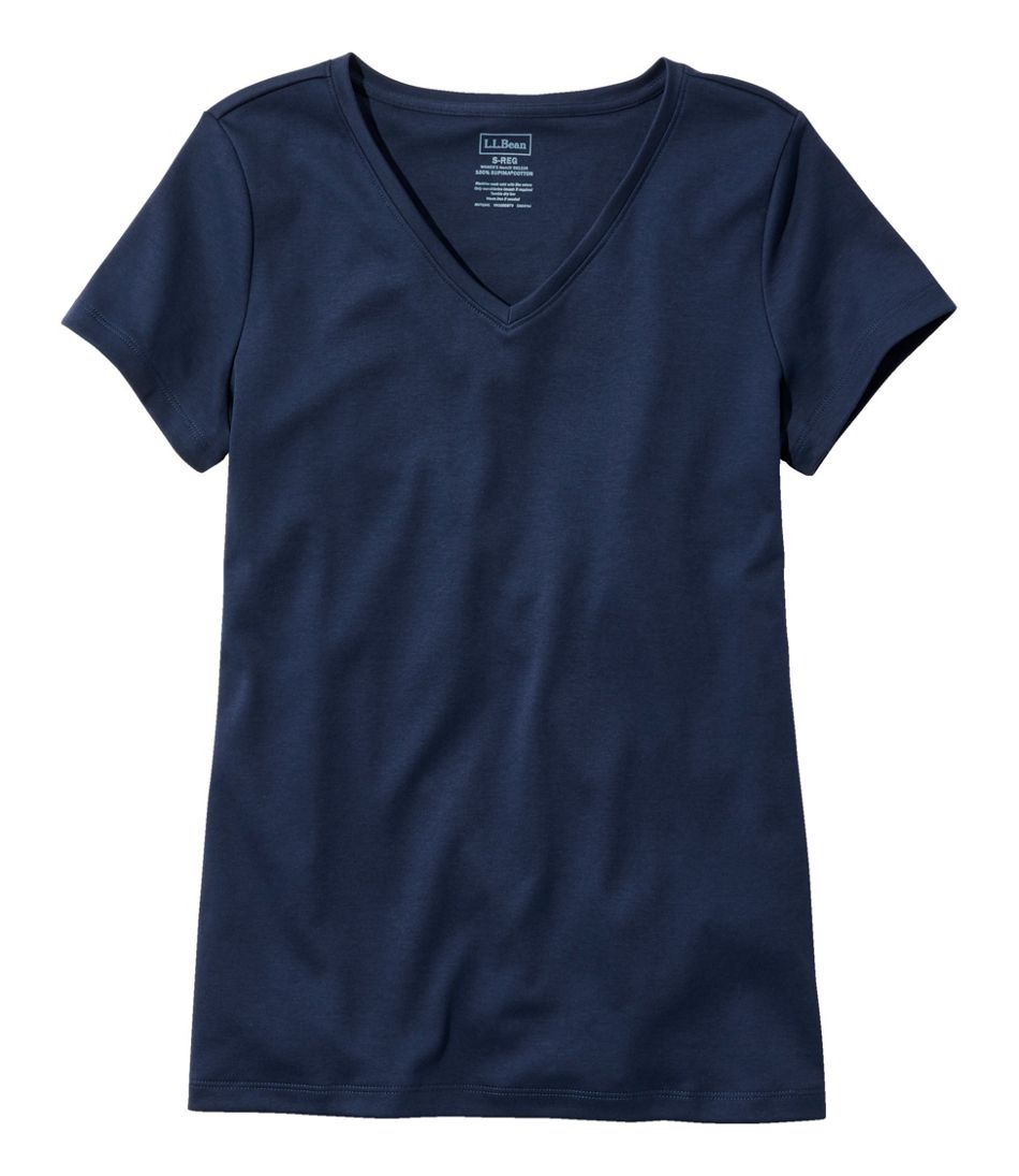 Women's Pima Cotton Shaped V-Neck, Short-Sleeve L.L.Bean Popular
